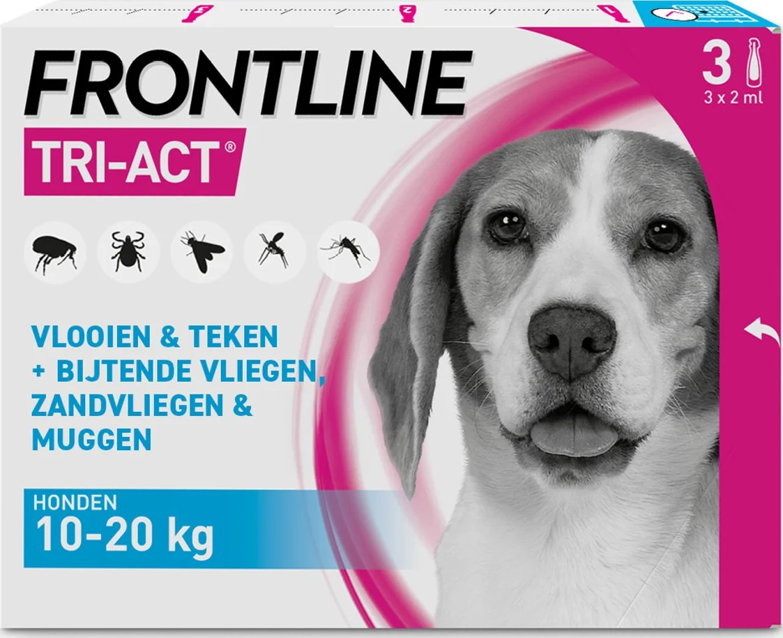 Frontline Tri-Act Anti Vlooien en Teken Druppels M 3 pipetten
