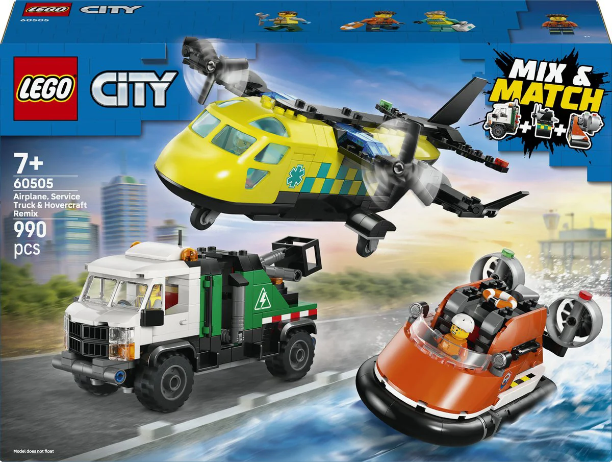 LEGO City Vliegtuig, Servicewagen en Hovercraft remix 60505