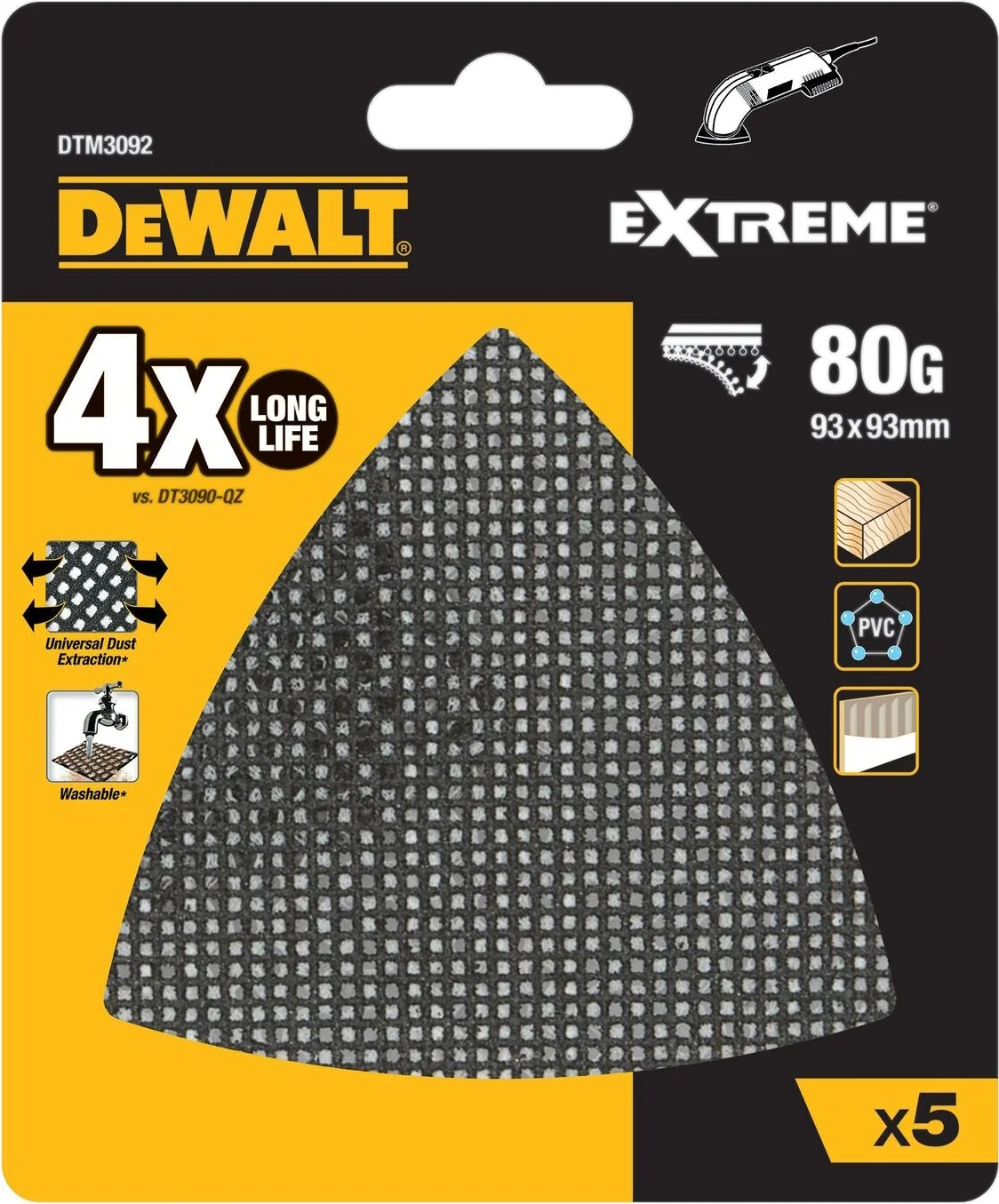 DeWALT DTM3092 Mesh Schuurgaas Driehoek 93x93mm K80 VE=5