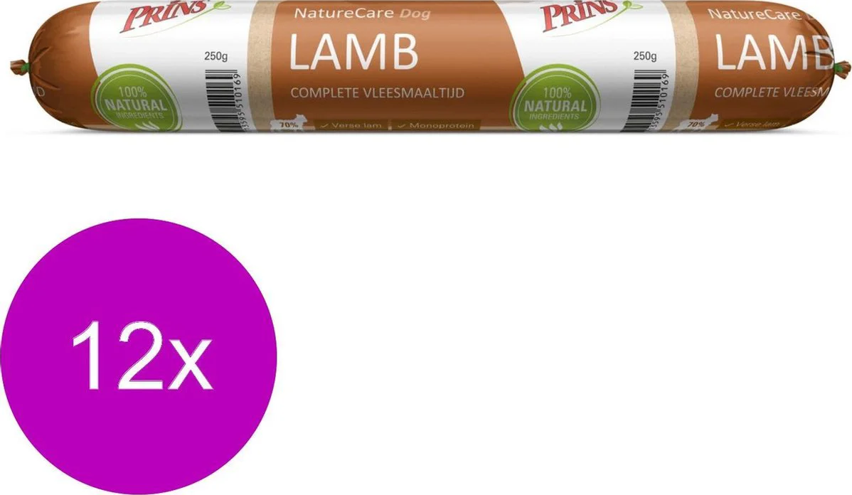 12x Prins NatureCare Hypoallergeen Hondenvoer Worst Lam & Rijst 250 gr