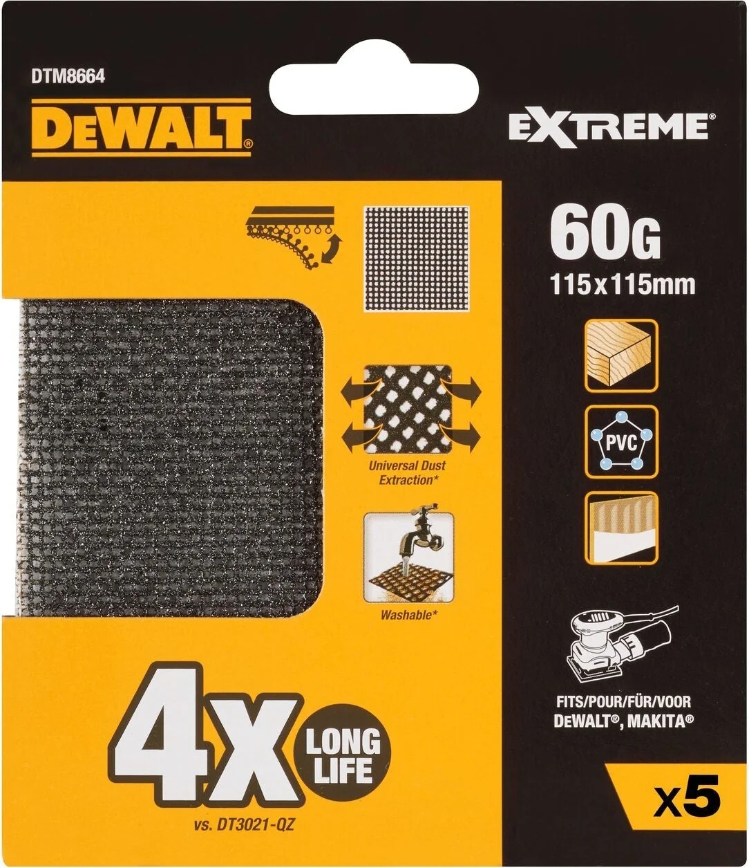 DeWALT DTM8664 Mesh Schuurgaas Vierkant 115x115mm K60 VE=5