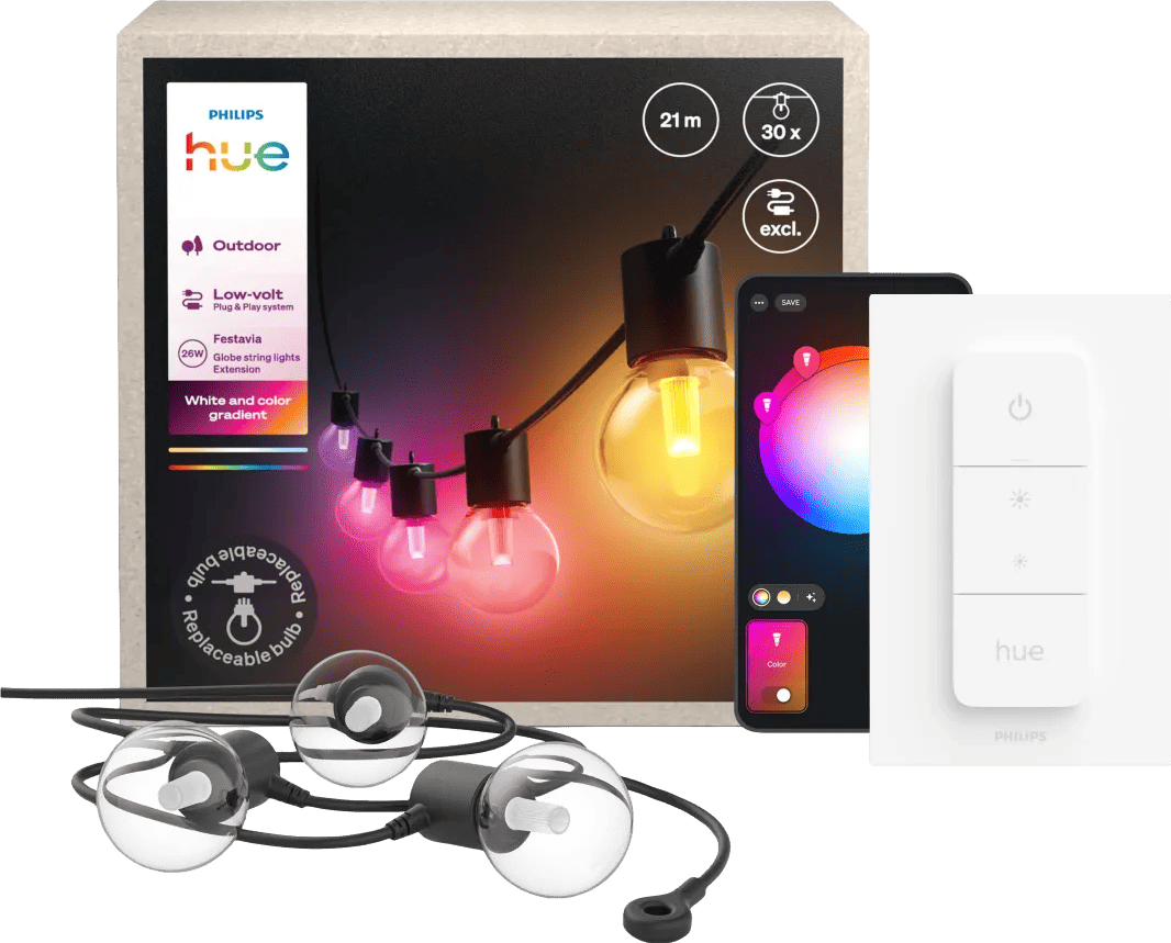 Philips Hue Festavia Outdoor Lichtslinger - 21 meter - Uitbreiding + Dimmer