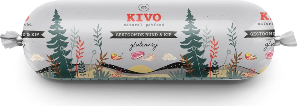 Kivo Hondenvoer Nat Gestoomd Rund & Kip 600 gr