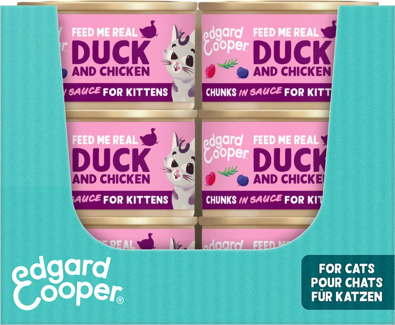 18x Edgard & Cooper Kattenvoer Kitten Chunks Eend - Kip 85 gr