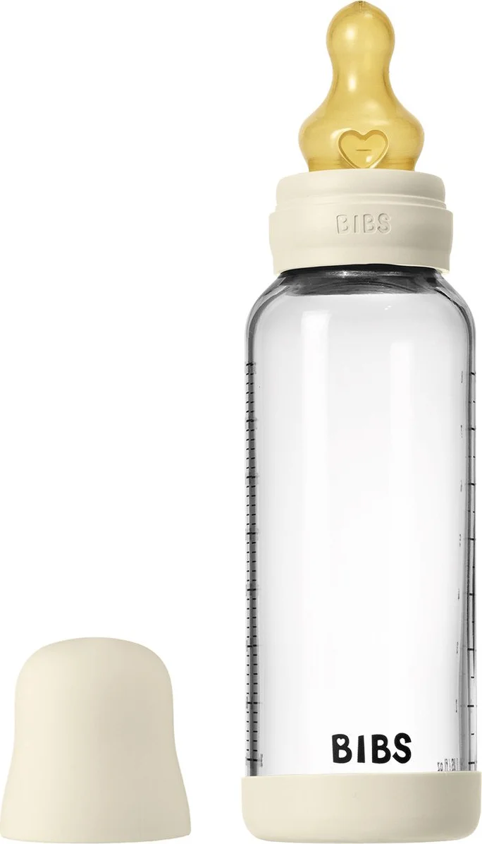 BIBS Glas Latex Medium Flow Babyfles 2+ Maanden Ivory