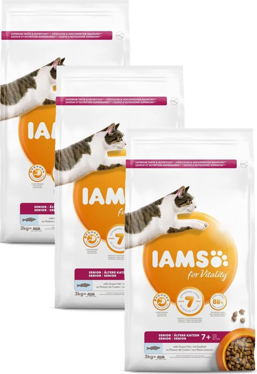 3x IAMS Kat Senior Oceaanvis 3 kg