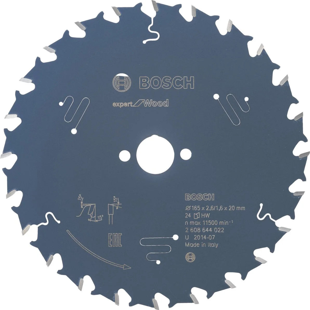 Bosch Professional Cirkelzaagblad EXPERT Wood | Ø 165 x 2,6 x 20mm 24T - 2608644022
