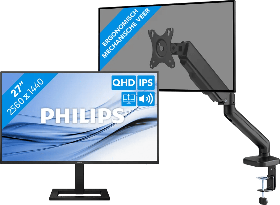 Philips 27E1N1600AE/00 + BlueBuilt Monitorarm Gasveer voor 1 Monitor
