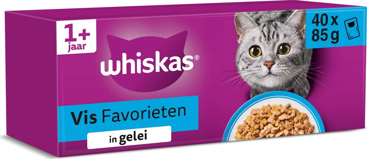 Whiskas 1+ Kattenvoer Natvoer Vis Selectie in Gelei 40 x 85 gr