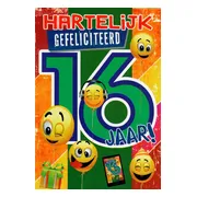 Verjaardagskaart 16 Jaar - Wenskaart Verjaardag - Kaart 16 Jaar