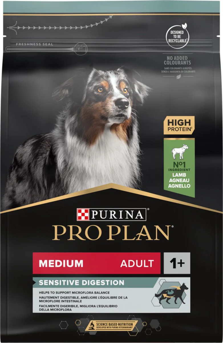 4x Pro Plan Hondenvoer Droog Adult Medium Sensitive Digestion Lam 3 kg