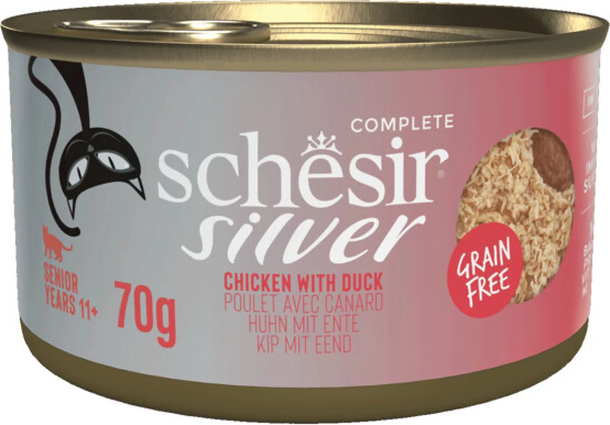 12x Schesir Silver Cat Bouillon Kip & Eend 70 gr