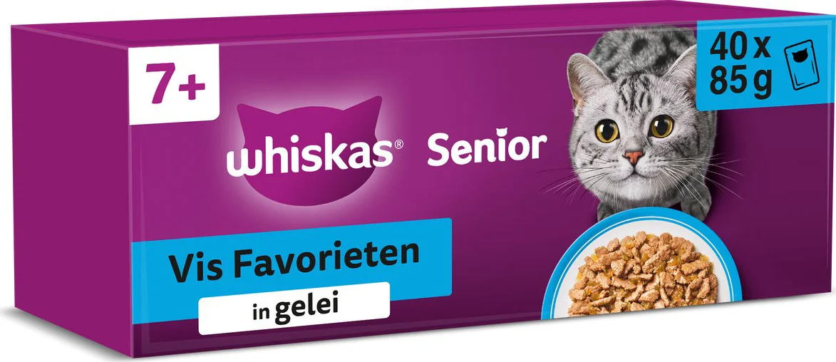 Whiskas 7+ Senior Kattenvoer Natvoer Vis Selectie in Gelei 40 x 85 gr