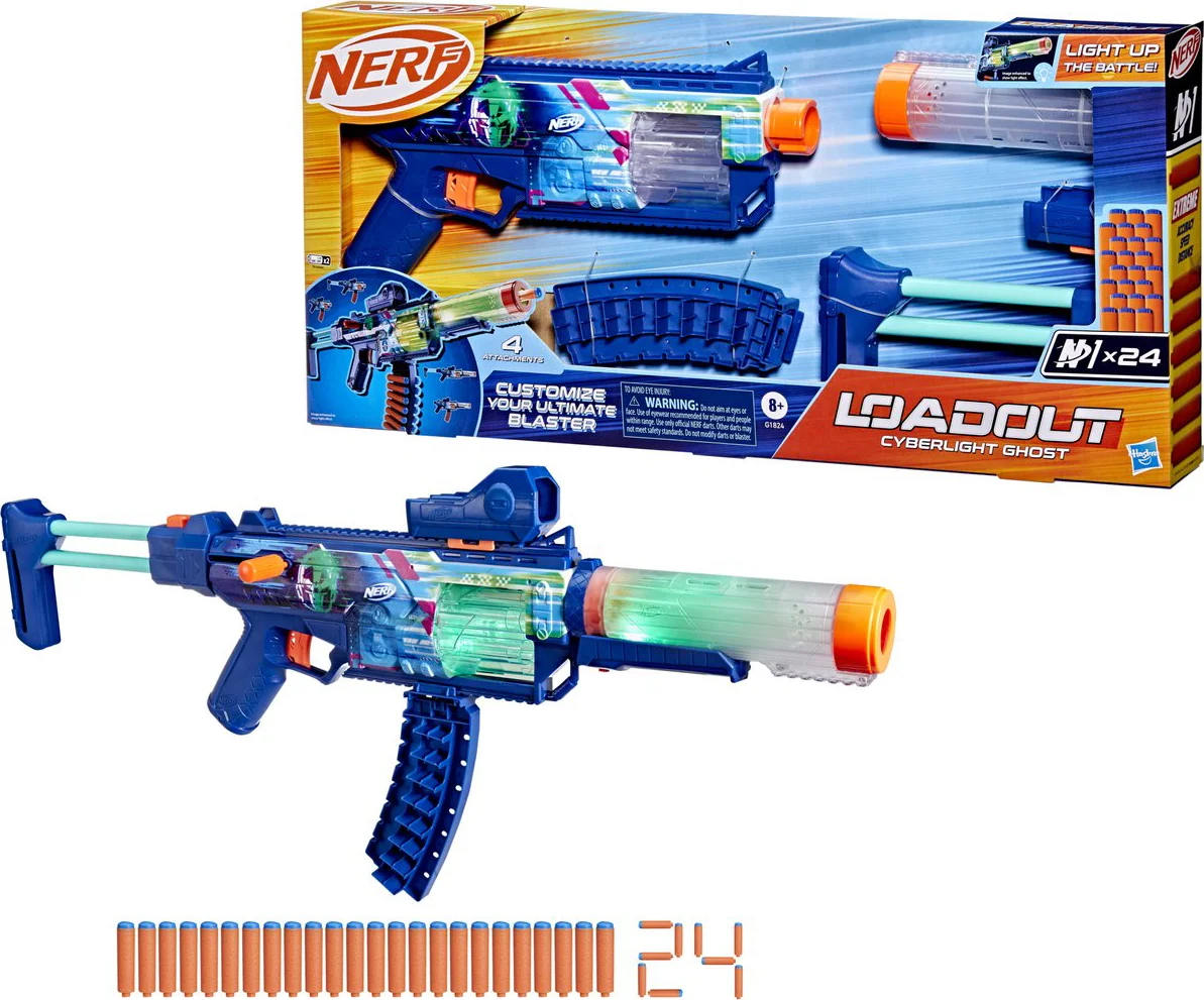 Nerf Loadout Cyberlight Ghost Blaster voor foamdarts en 24 Nerf N1-darts