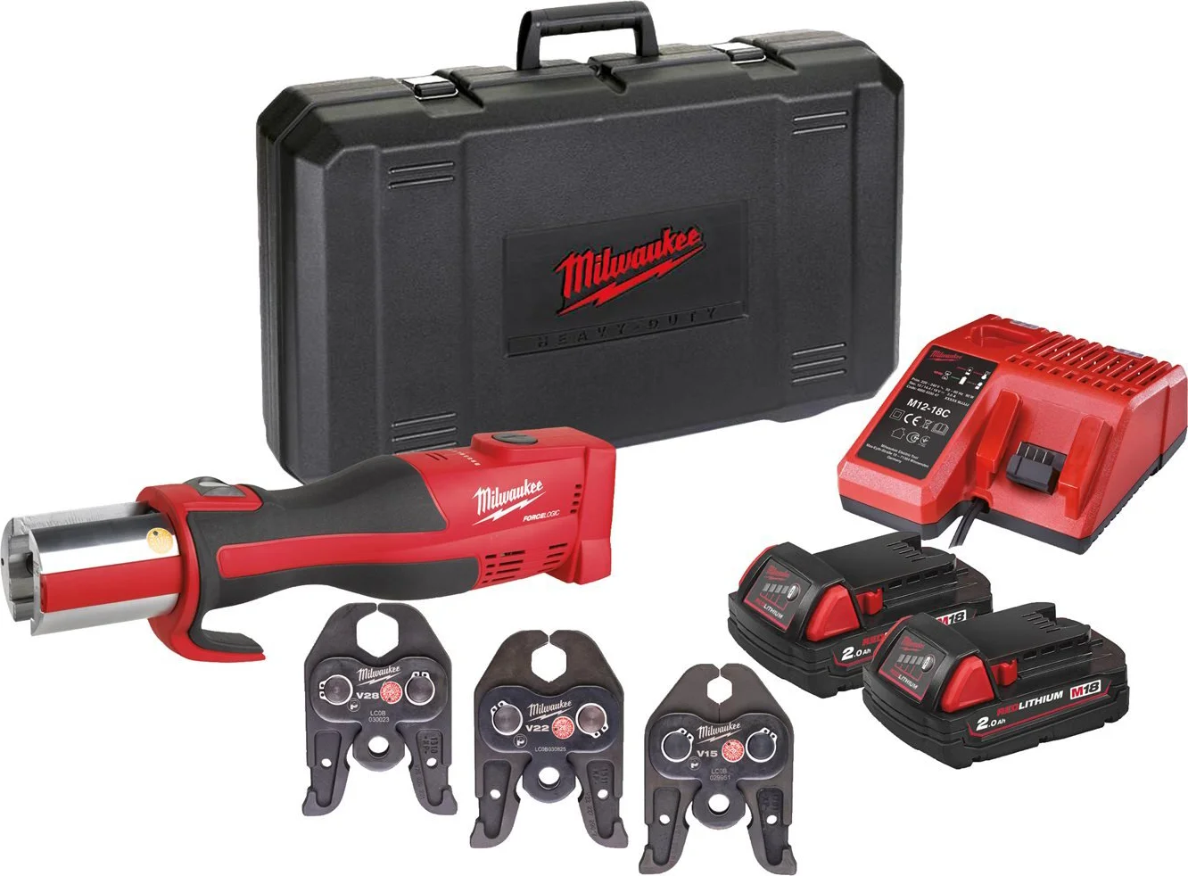 Milwaukee M18 BLHPT-202C V-Set FORCE LOGIC™ Accu hydraulische perstool 18V 2.0Ah in koffer - 4933451134