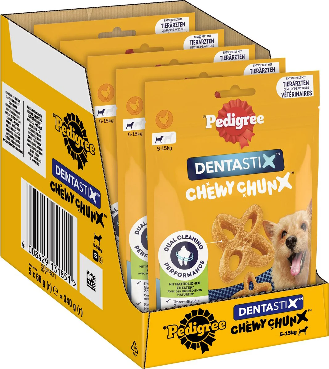 5x Pedigree Dentastix Chewy Chunx Hondensnacks Mini Kip 68 gr