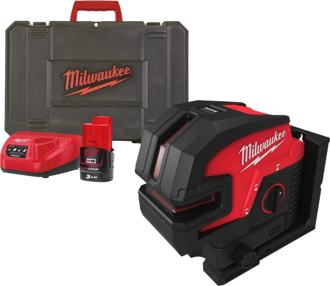 Milwaukee M12 CLL4P-301C Accu kruislijnlaser met 4 punten 12V 3.0Ah in koffer - 4933479203