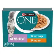5x Purina ONE Kattenvoer Nat Adult Sensitive Kip & Tonijn 8 x 85 gr