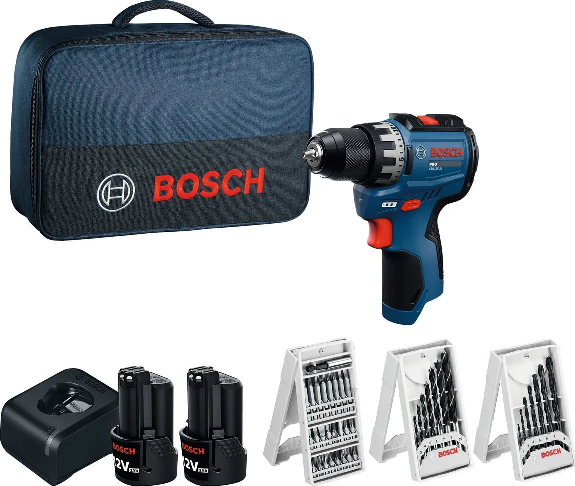 Bosch Professional PRO GSR 12V-31 Accu schroefboormachine + 39x accessoires 1x 2.0Ah + 1x 3.0Ah - 06019S6005