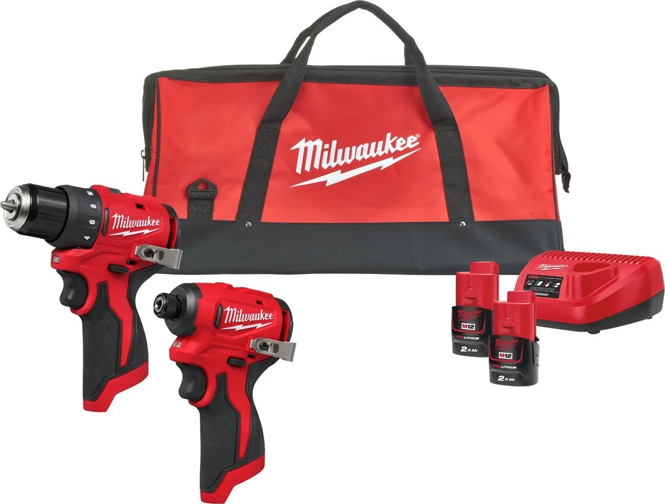 Milwaukee M12 BLPP2D-202B Accu combiset 2-delig (BLDDRC + BLIDRC) 12V 2.0Ah in tas - 4933500139