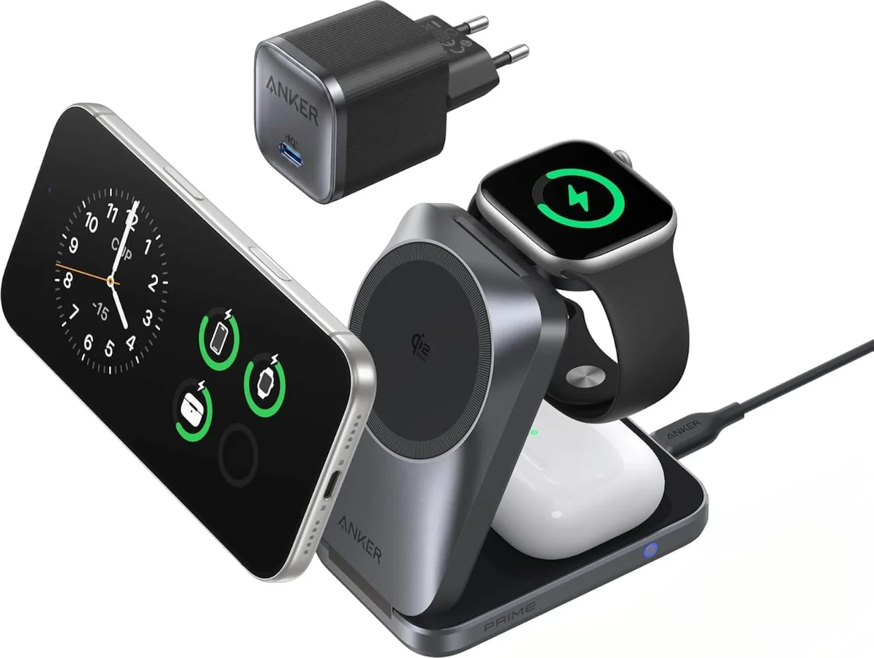 Anker MagGo 3-in-1 Vouwbare Draadloze Oplader 25W Zwart