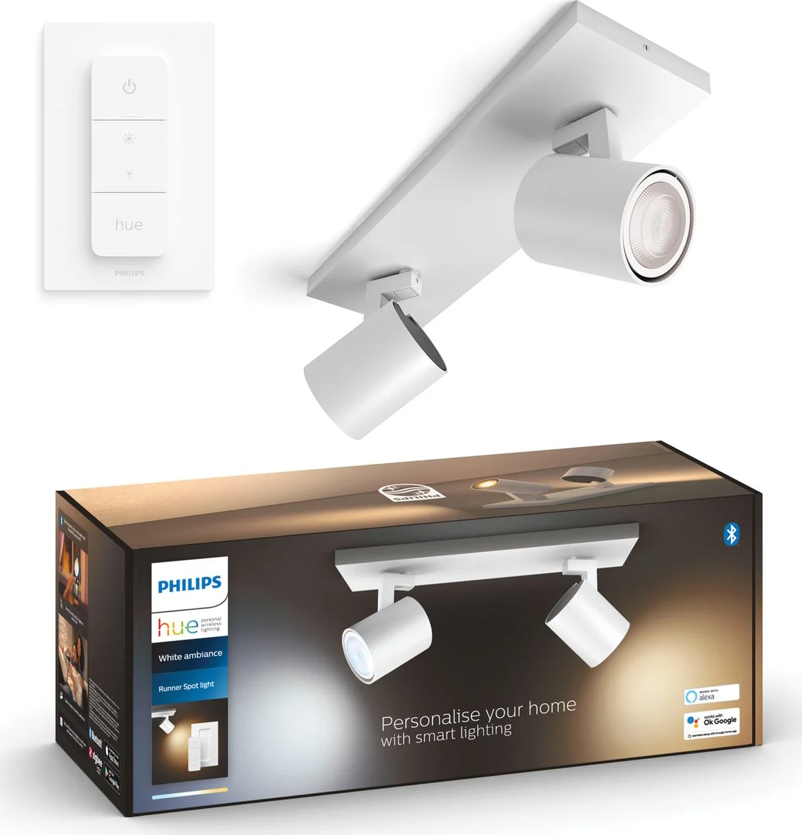 Philips Hue Runner opbouwspot White Ambiance - 2 Spots - Wit + Dimmer