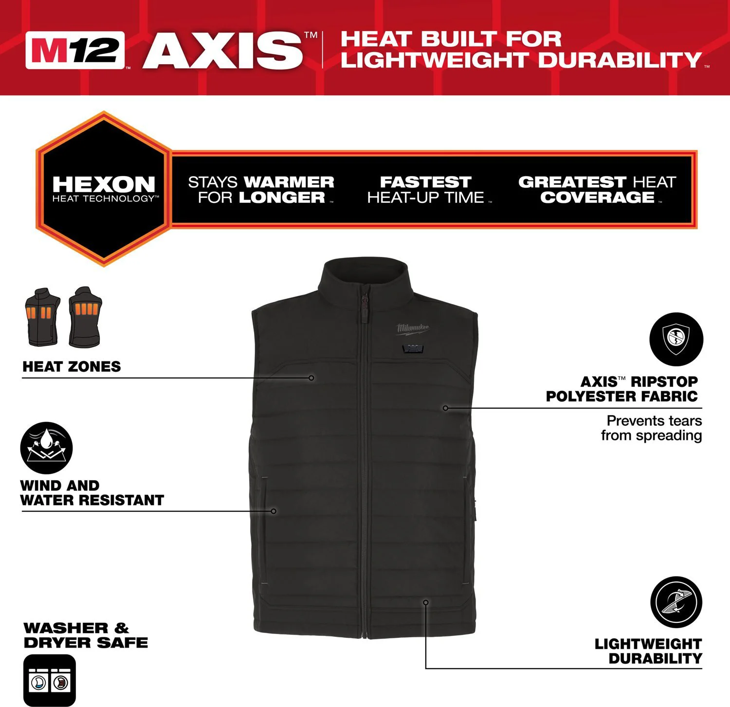 Milwaukee M12™ HPVBL3-0 (M) HEXON Verwarmde bodywarmer zwart - 4932493843