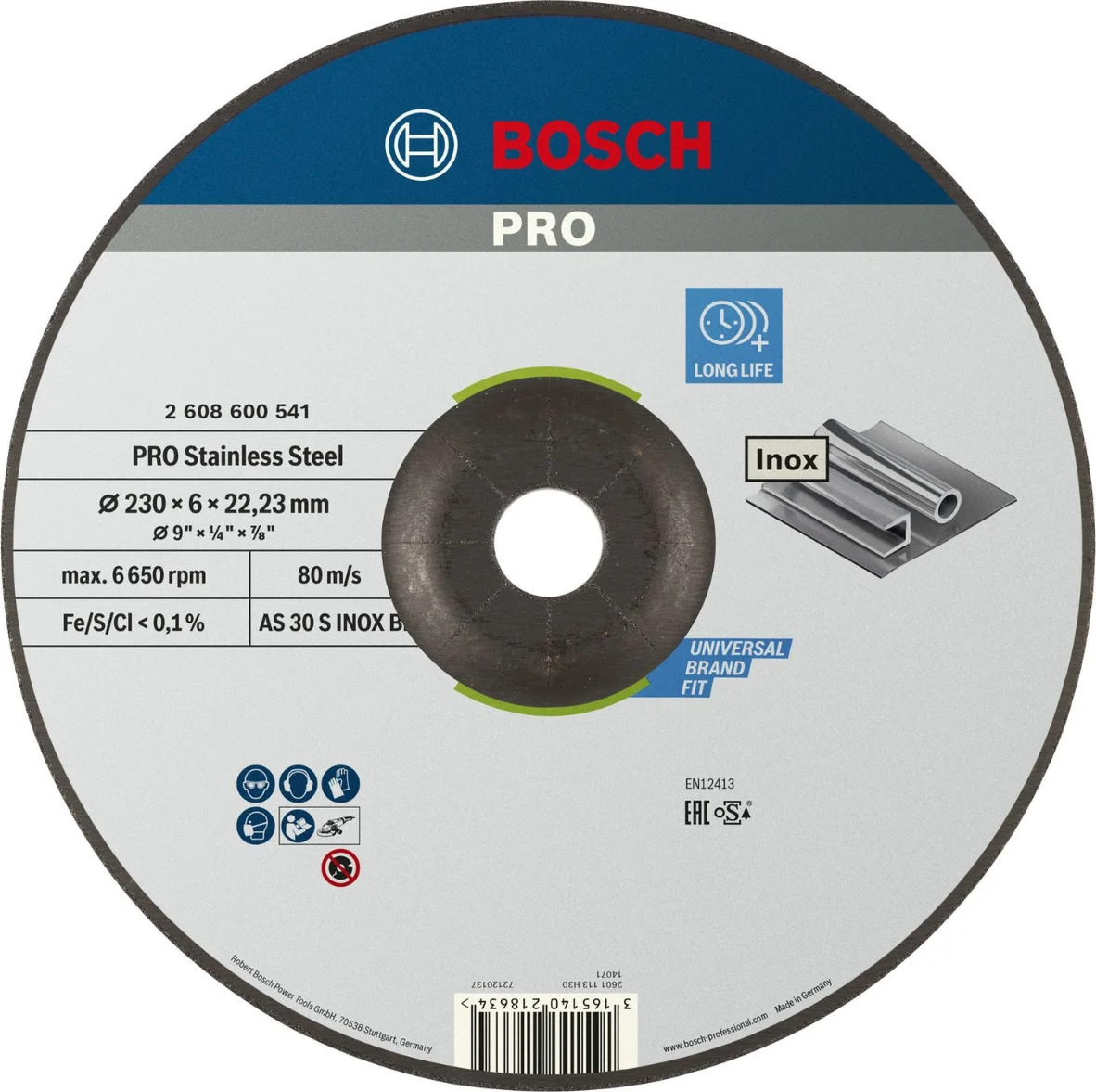 Bosch Professional PRO Stainless Steel afbraamschijf 230 x 6 x 22,23 mm - 2608600541
