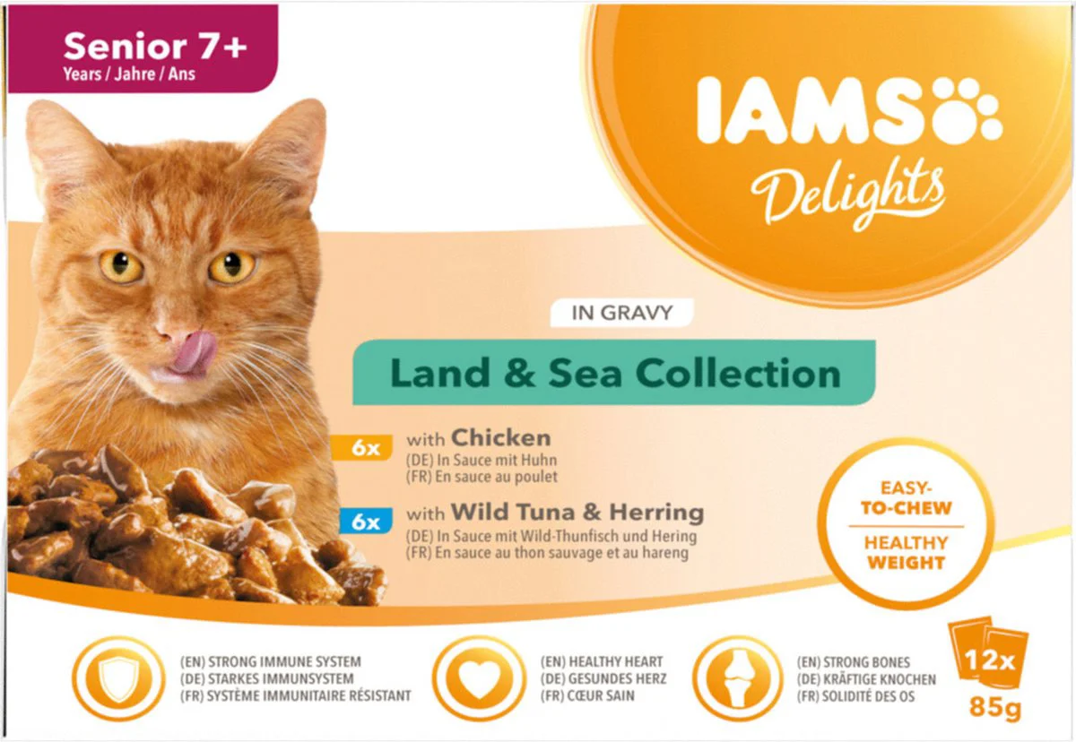 IAMS 7+ Delights Land - Sea in Saus 12 x 85 gr