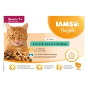 IAMS 7+ Delights Land - Sea in Saus 12 x 85 gr