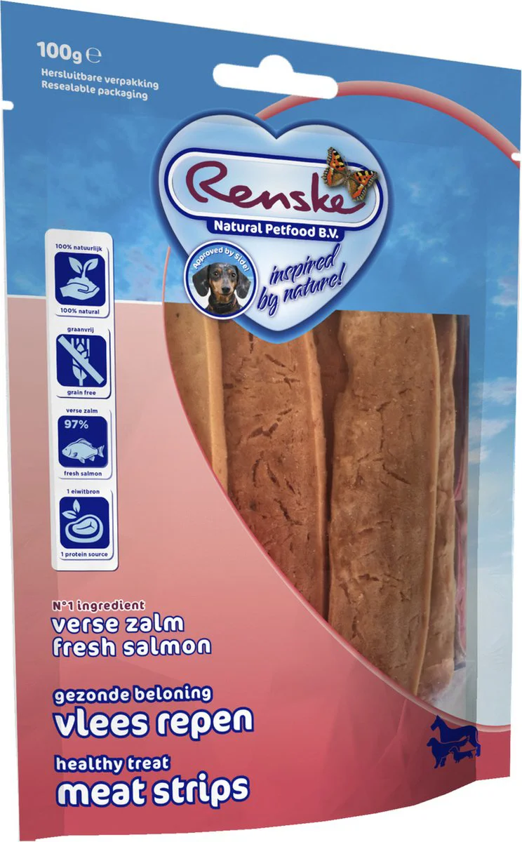 Renske Gezonde Beloning Vleesrepen Hondensnack Zalm 100 gr