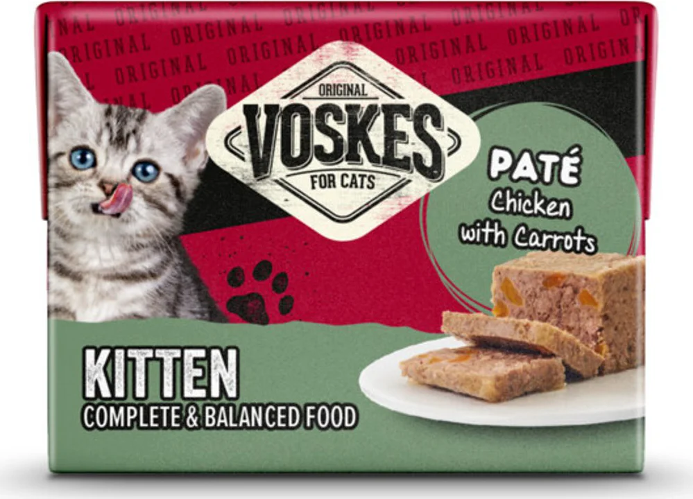 8x Voskes Original Paté Kitten Kip & Wortelen 8 x 95 gr
