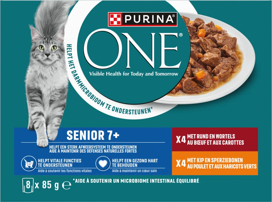 5x Purina ONE Senior Pouch Rund & Kip 8x85 gr