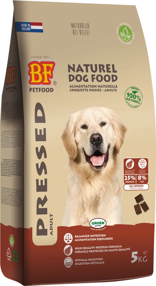 4x BF Petfood Vleesbrok Geperste Hondenbrokken Adult 5 kg