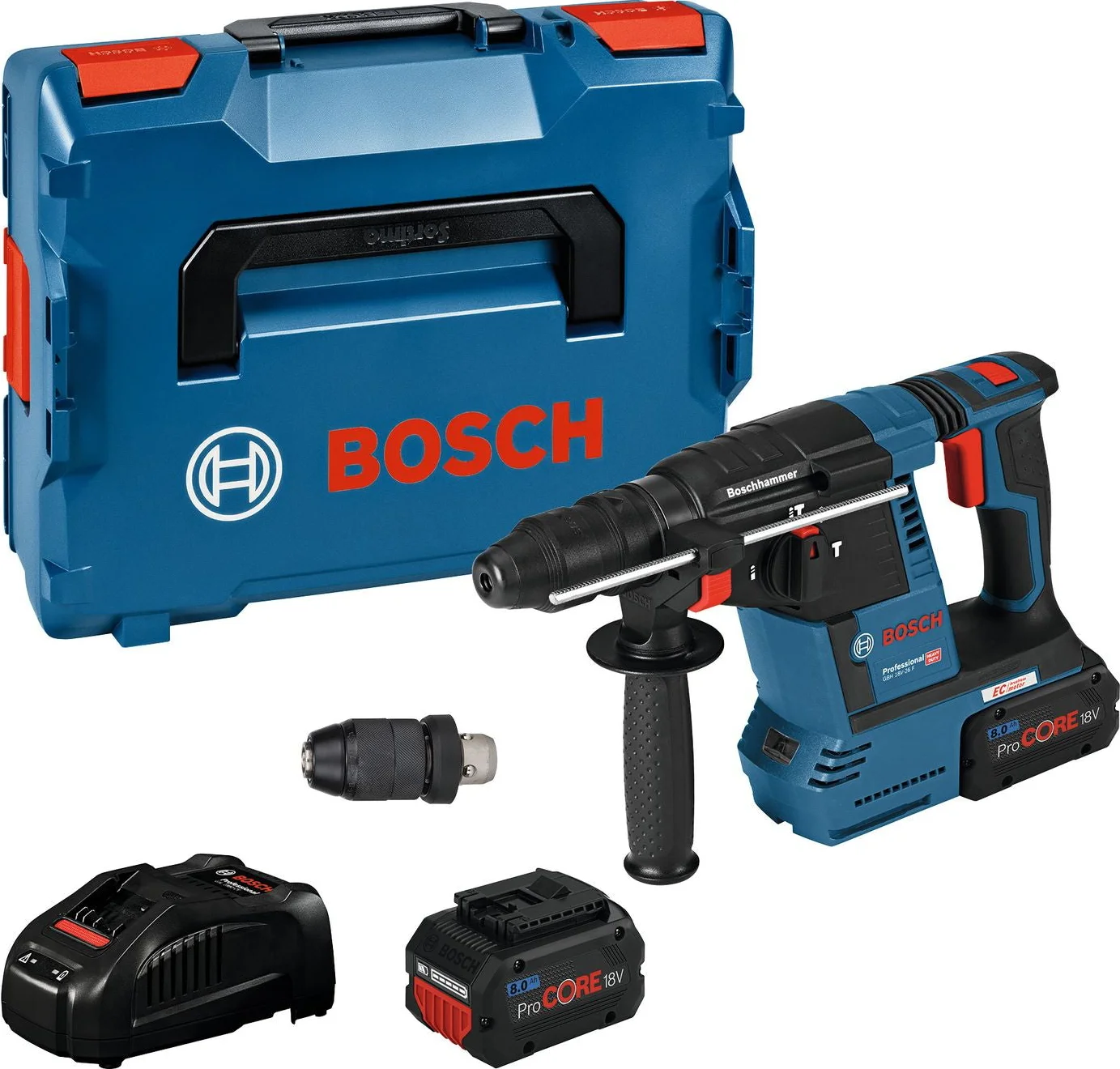 Bosch Professional GBH 18V-26 F Accu combihamer SDS-Plus 2,6J + snelwisselboorkop 18V 8.0Ah in L-Boxx - 061191000E