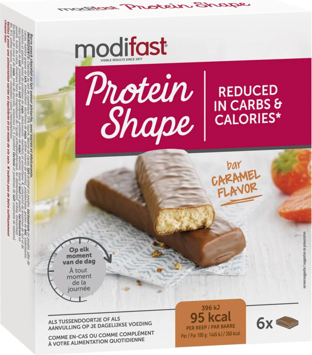 12x Modifast Protein Shape Reep Chocolade-Karamel 6 x 27 gr