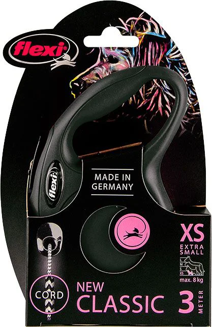 Flexi New Classic Koord - Hondenriem - Zwart - XS - 3 m - <8 kg