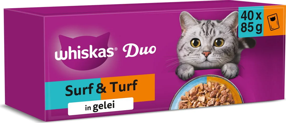 Whiskas Kattenvoer Nat Adult 1+ Surf & Turf in Gelei Multipack 40x85 gr