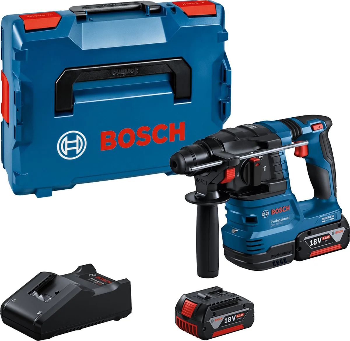 Bosch Professional GBH 18V-22 Accu combihamer SDS-Plus 1,9J 18V 4.0Ah in L-Boxx - 0611924002