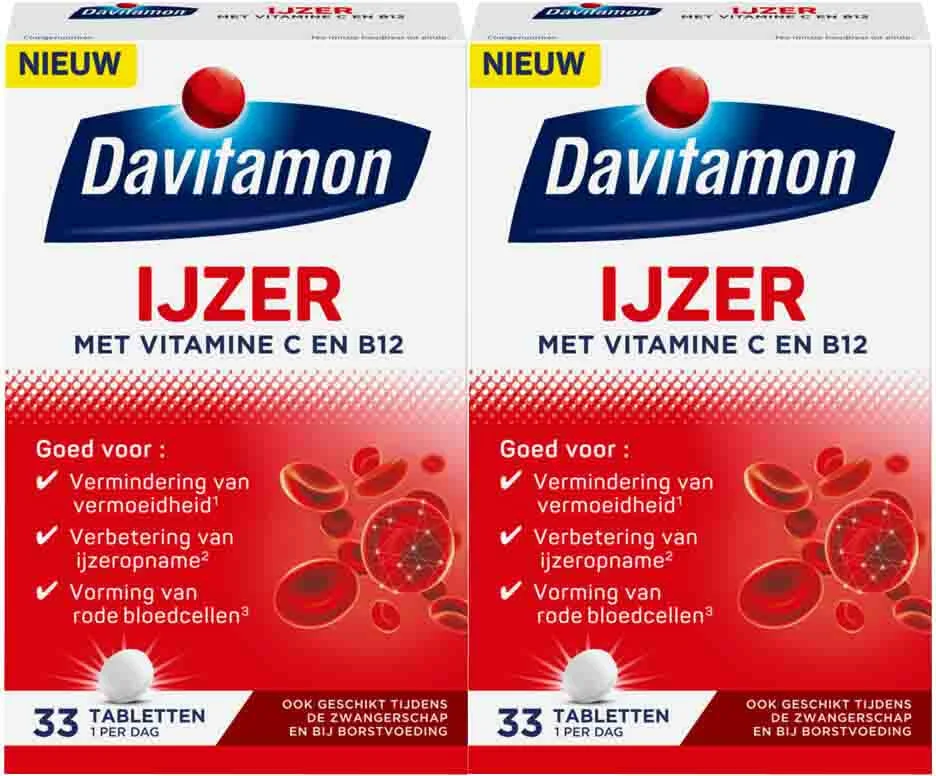 2x Davitamon IJzer Met Vitamine B12 33 tabletten