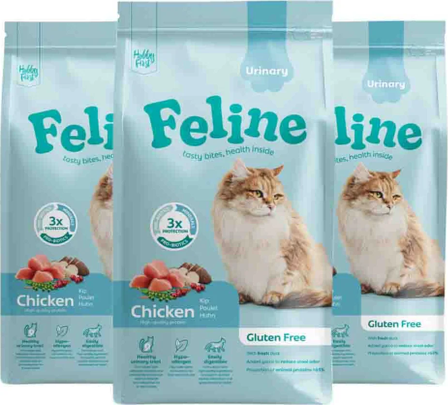 3x HobbyFirst Feline Kattenvoer Droog Sensitive Urinary 1,5 kg