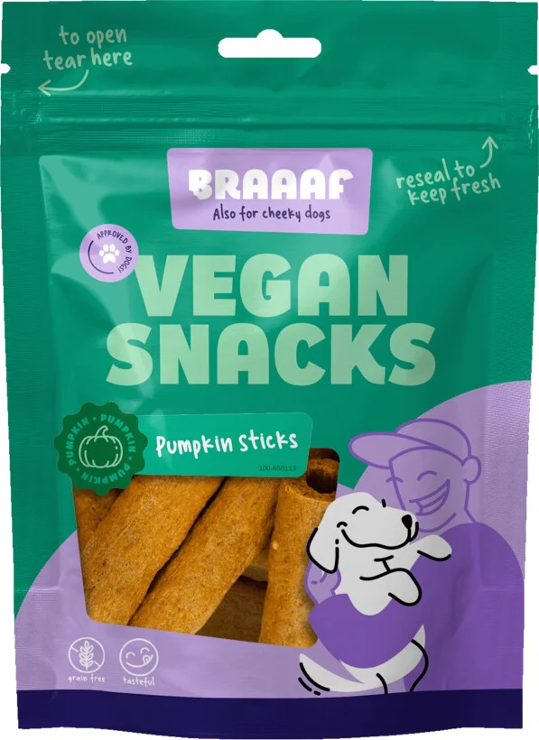Braaaf Hondensnack Sticks Pompoen 6 cm 80 gr