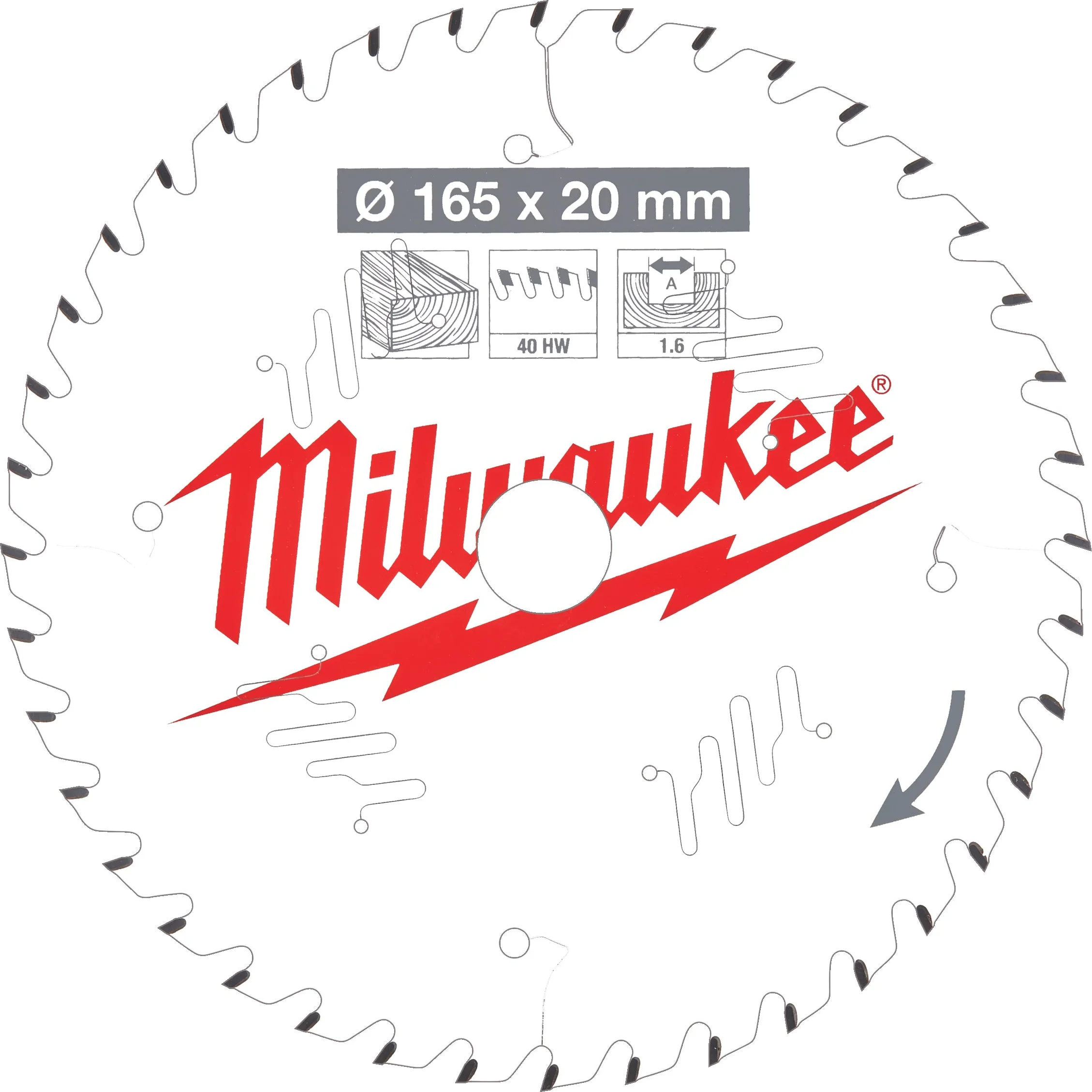 Milwaukee Cirkelzaagblad voor Hout | Ø 165mm Asgat 20mm 40T - 4932471932