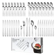 Deleca 8 Persoons Bestekset Essential (48-delig) - Lepels, Messen, Vorken, Steakmessen & Gebaksvorkjes - Vaatwasserbestendig Bestek - Glanzend Zilver / Edelstaal