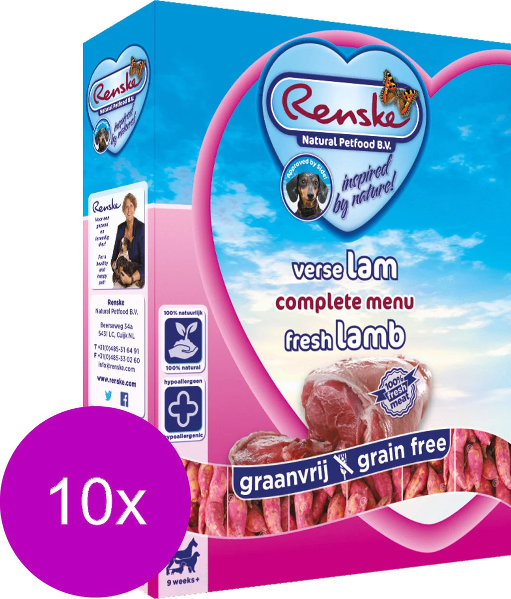 10x Renske Vers Gestoomd Complete Menu Hondenvoer Nat Lam Graanvrij 395 gr