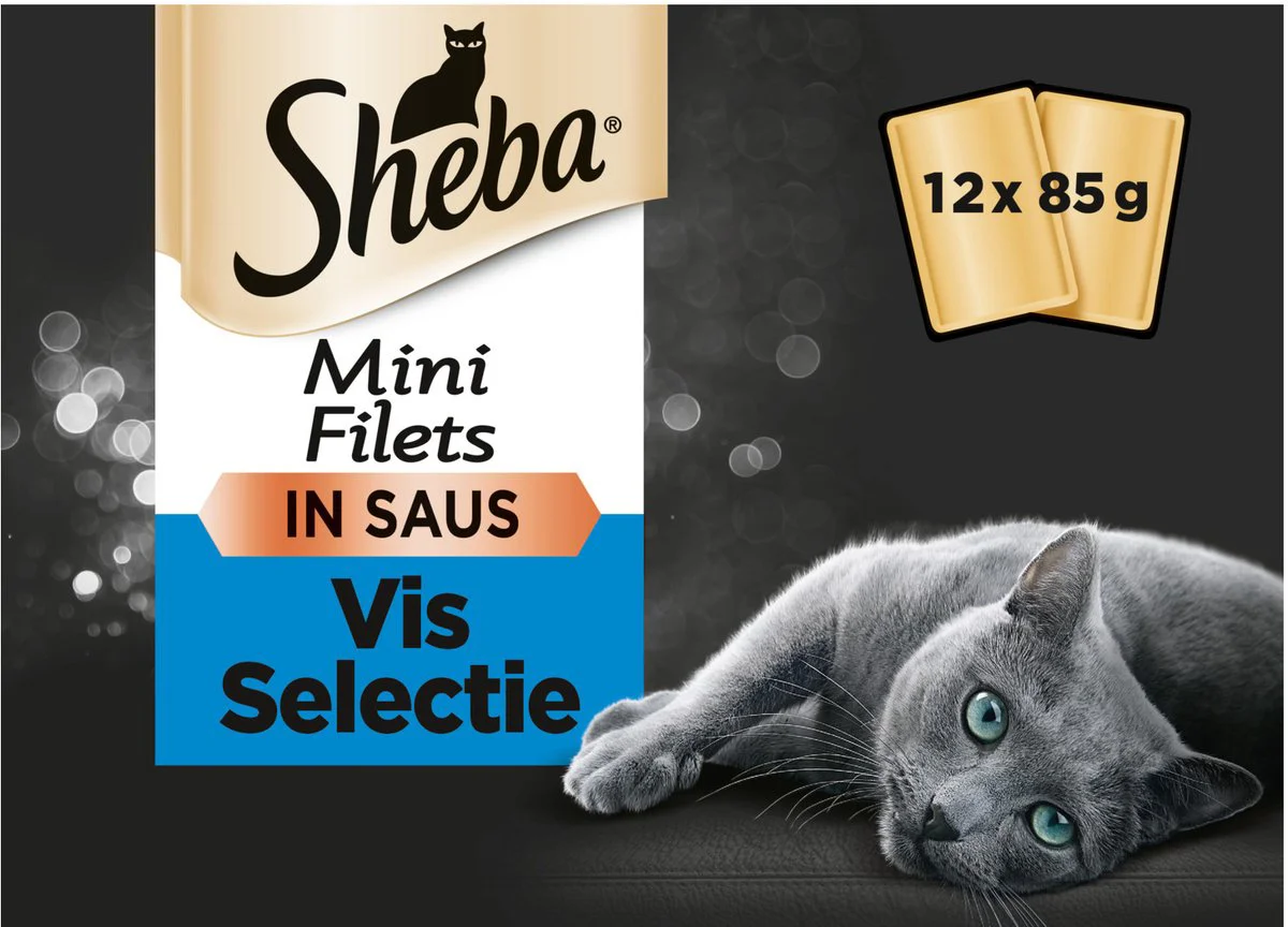Sheba Mini Filets Adult Kattenvoer Natvoer Vis Selectie Maaltijdzakjes 12 x 85 gr