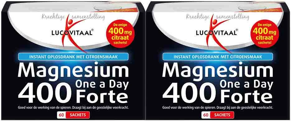 2x Lucovitaal Magnesium 400 Forte One a Day 60 sachets