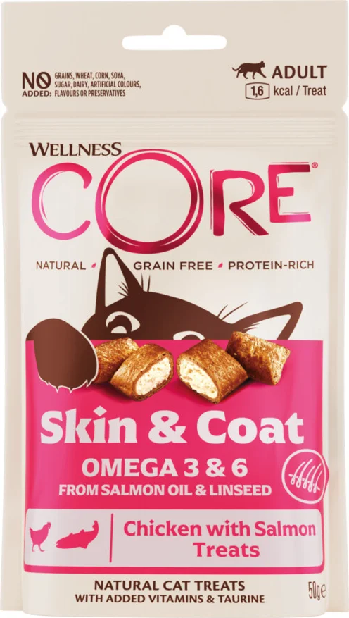 Wellness Core Kattensnack Skin & Coat - Kip & Zalm 50 gr