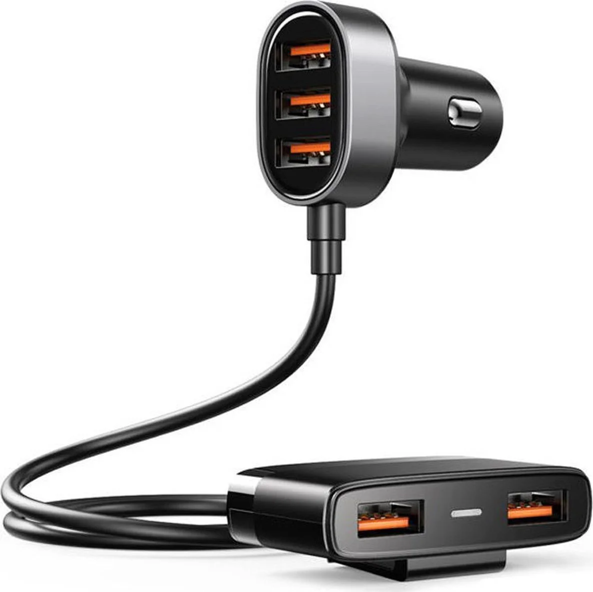 Autolader met 5 USB 3.0 poorten - Snellader - 1.5m Kabel - Zwart
