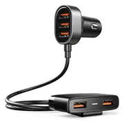 Autolader met 5 USB 3.0 poorten - Snellader - 1.5m Kabel - Zwart